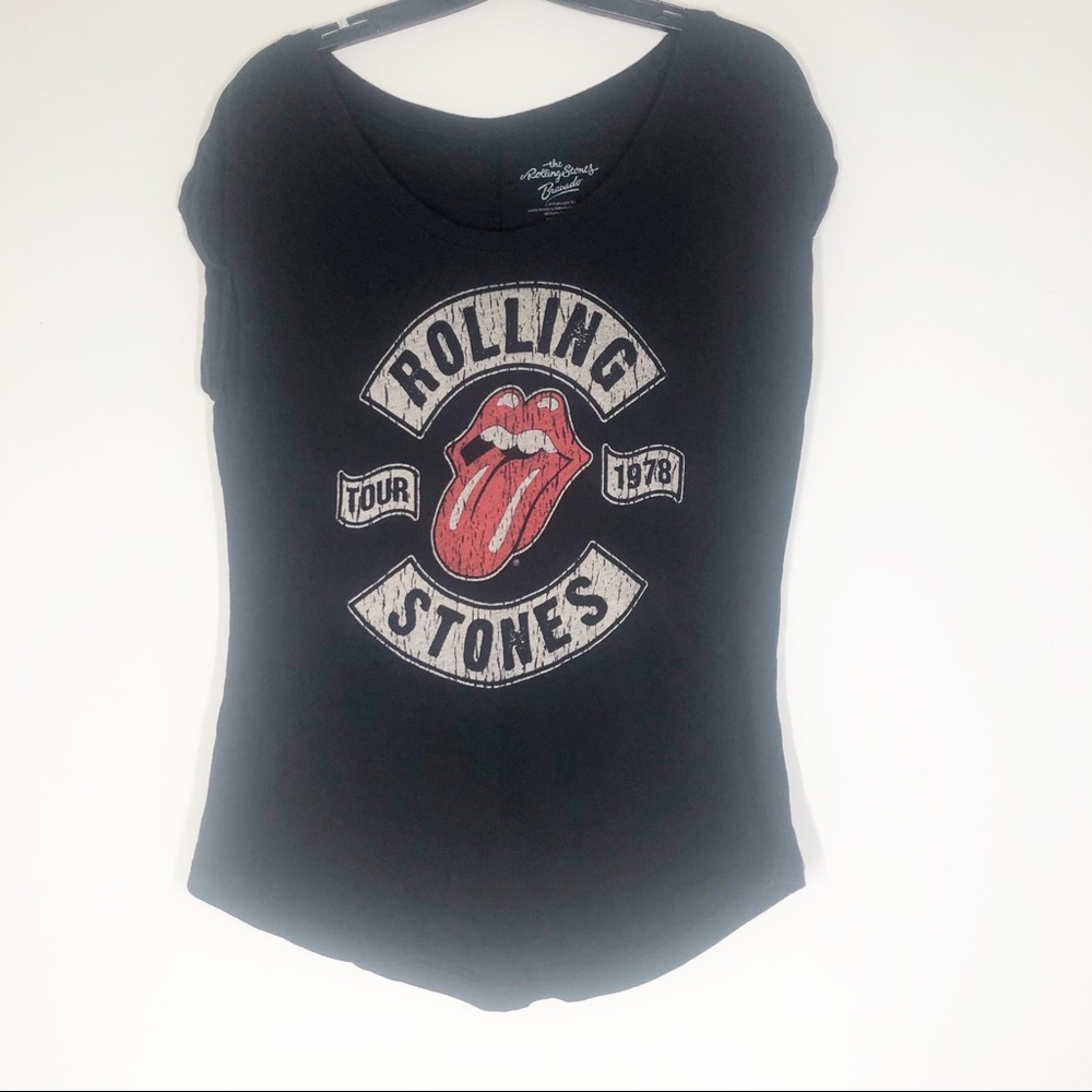 THE ROLLING STONES black Tour 1978 T‎ Shirt Tee Cap sleeve SIZE LARGE EUC
